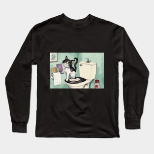 Pooping Tuxedo Cat Long Sleeve T-Shirt